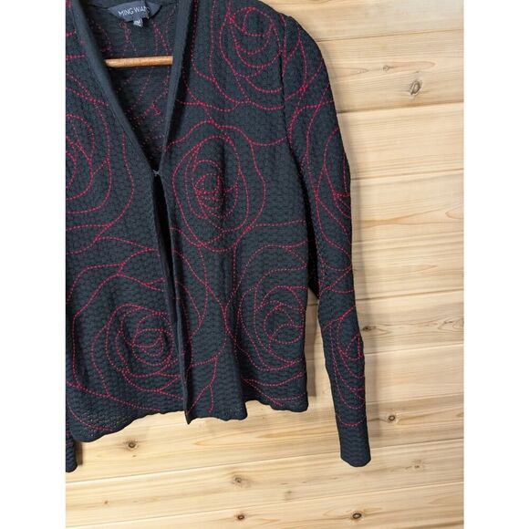 Ming Wang Jacket Women's Petite Medium Black Rose Pattern Cardigan career church - Picture 3 of 10